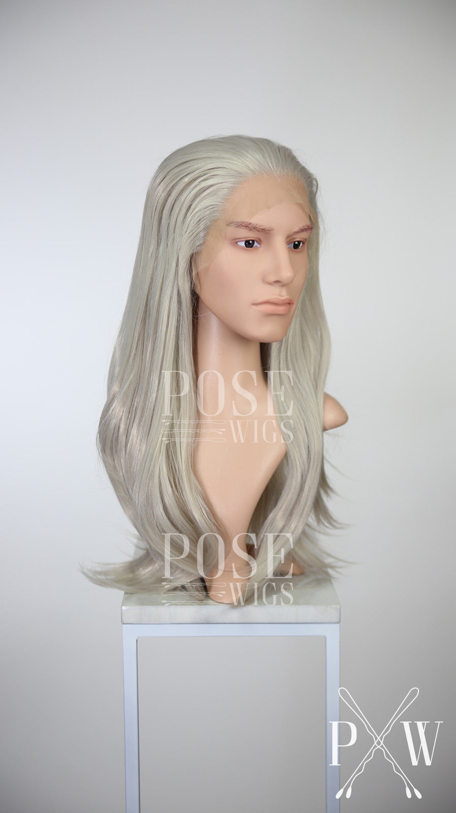 Mens Silver Grey Long Straight Lace Front Wig - Princess Series LP012