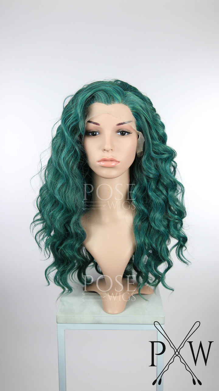 Dark Green Mix Long Curly Lace Front Wig - Princess Series LP080
