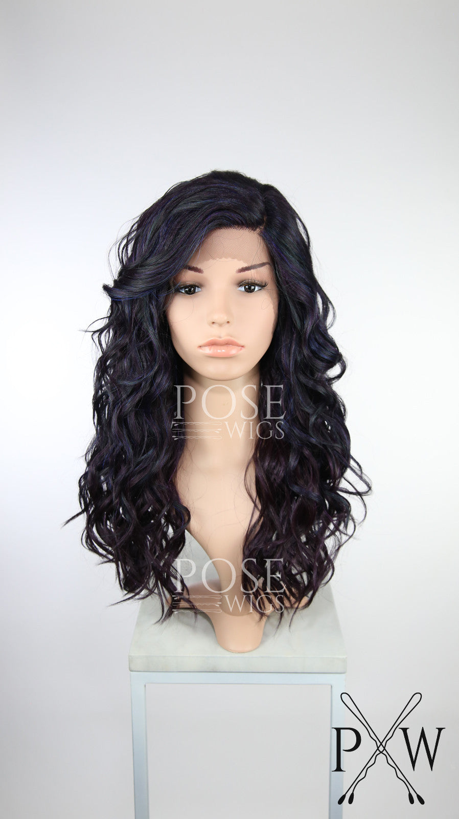 Galaxy Mix Long Curly Lace Front Wig Black Purple Blue Teal - Duchess Series LDCAL230