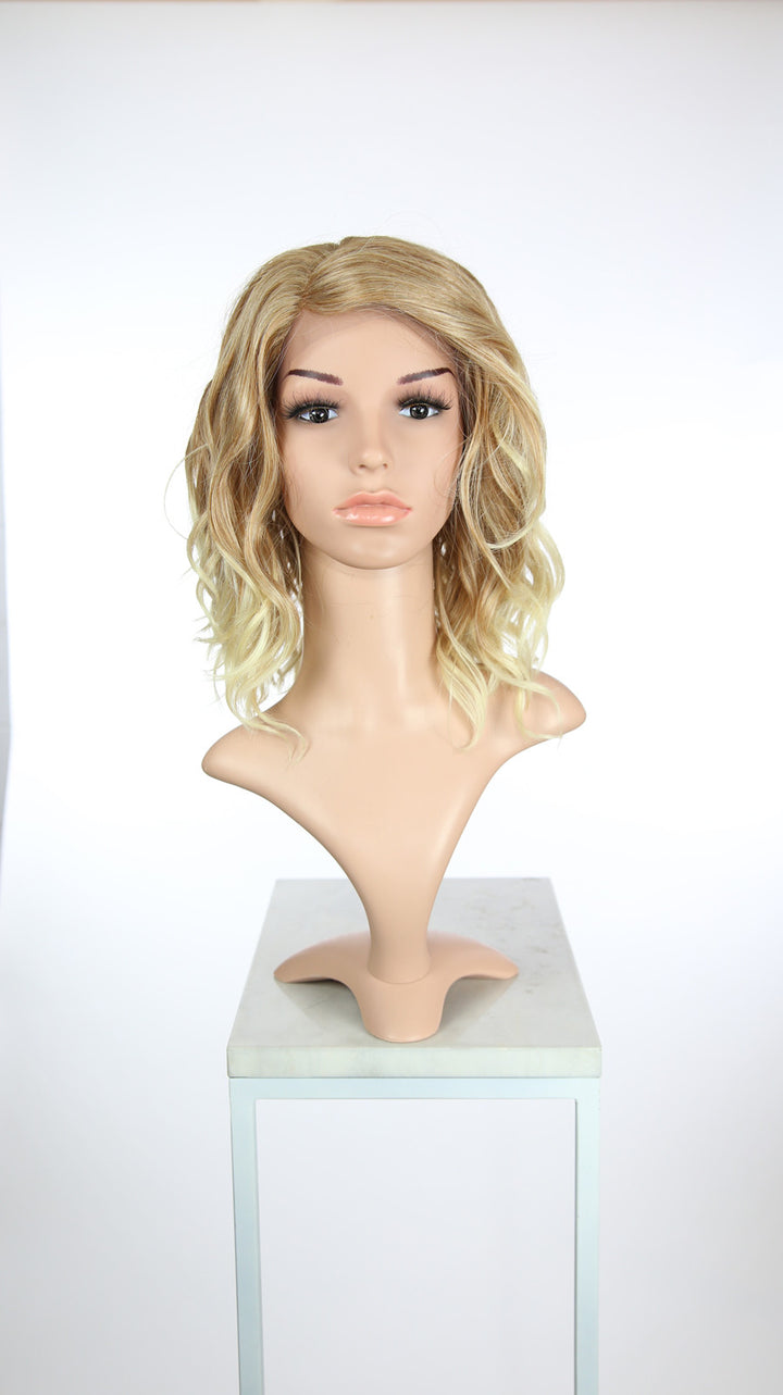 Strawberry Blonde Ombre Medium Length Wavy Bob with Bangs Lace Front Wig - Lady Series LLHAZ91