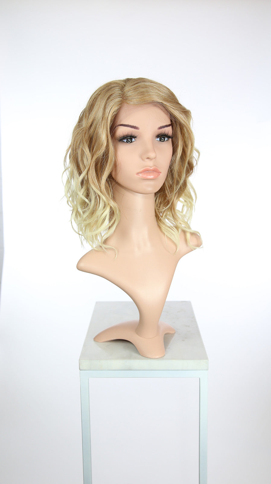 Strawberry Blonde Ombre Medium Length Wavy Bob with Bangs Lace Front Wig - Lady Series LLHAZ91