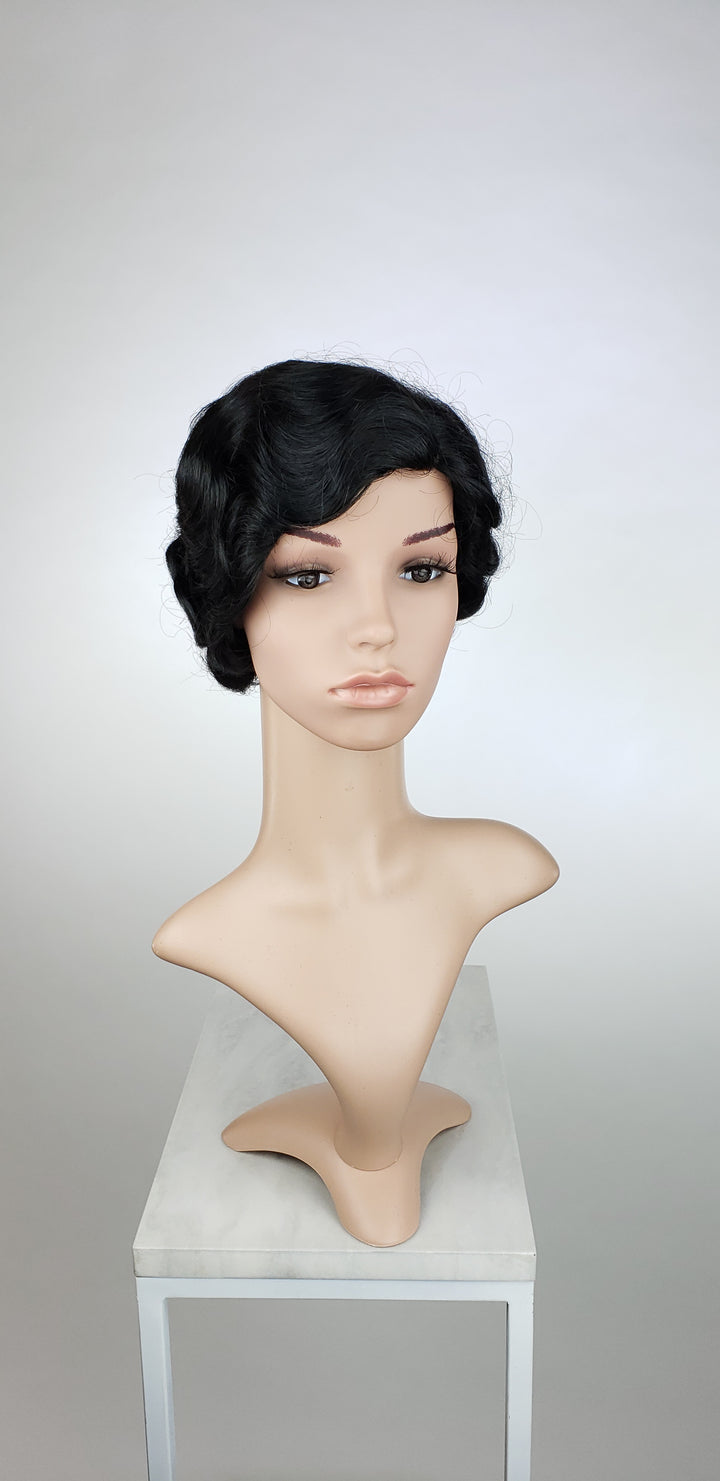 Black Short Finger Wave Vintage Curls Costume Fashion Wig FROA1