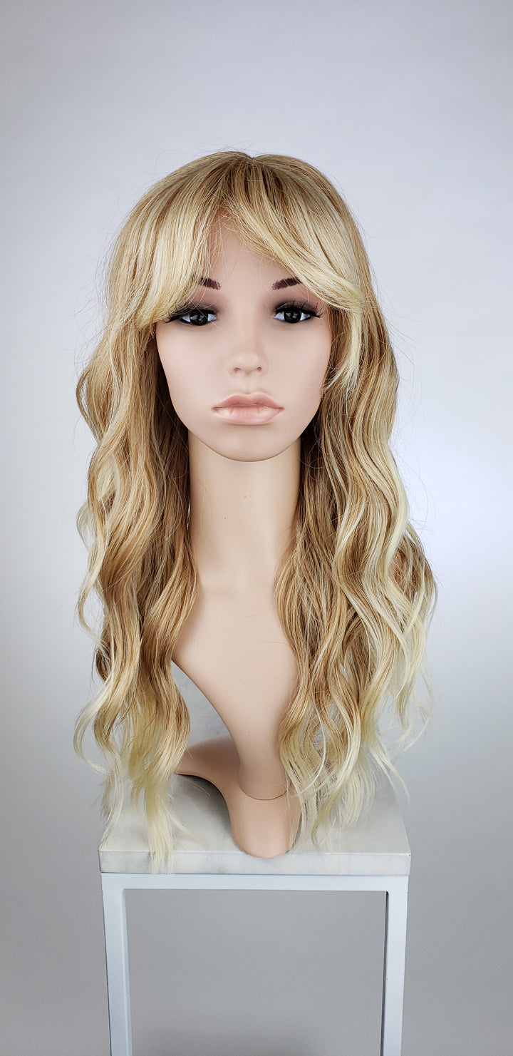 Strawberry Blonde Ombre Long Curly Hair with Bangs Fashion Wig - Large 23" size - HSFAN91