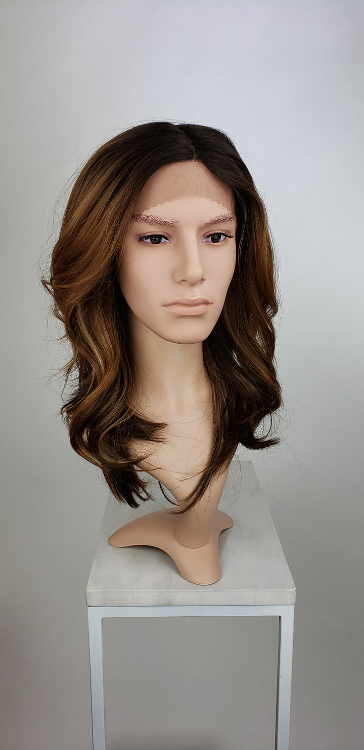 Mens Brown Long Wavy Lace Front Wig - LLSAF70