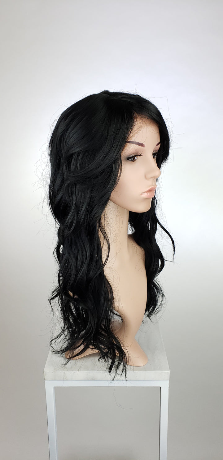 Black Long Wavy with Bangs Lace Front Wig - Lady