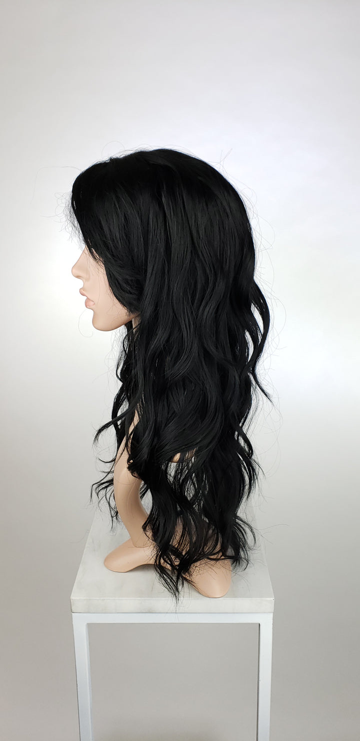 Black Long Wavy with Bangs Lace Front Wig - Lady