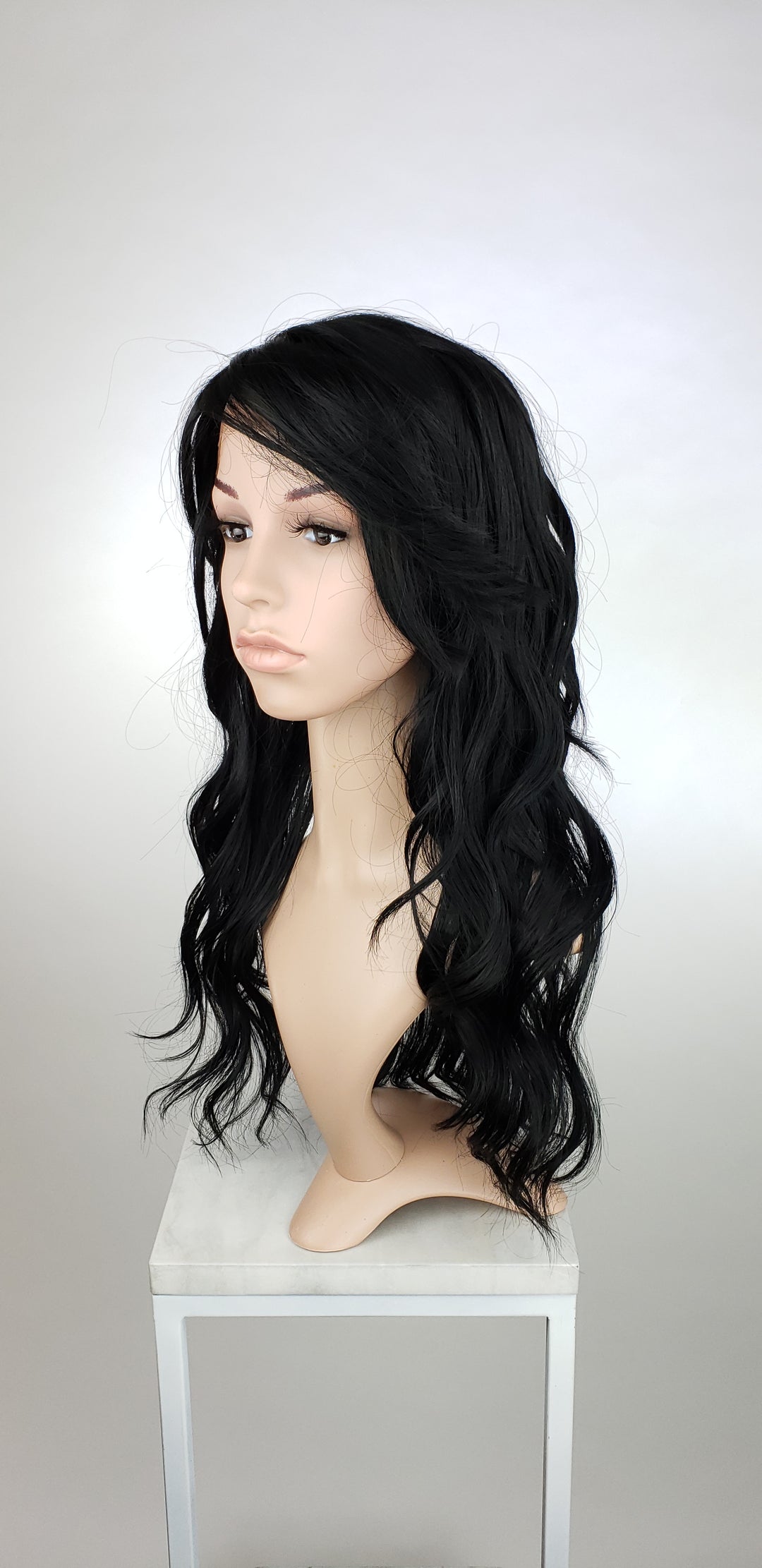 Black Long Wavy with Bangs Lace Front Wig - Lady
