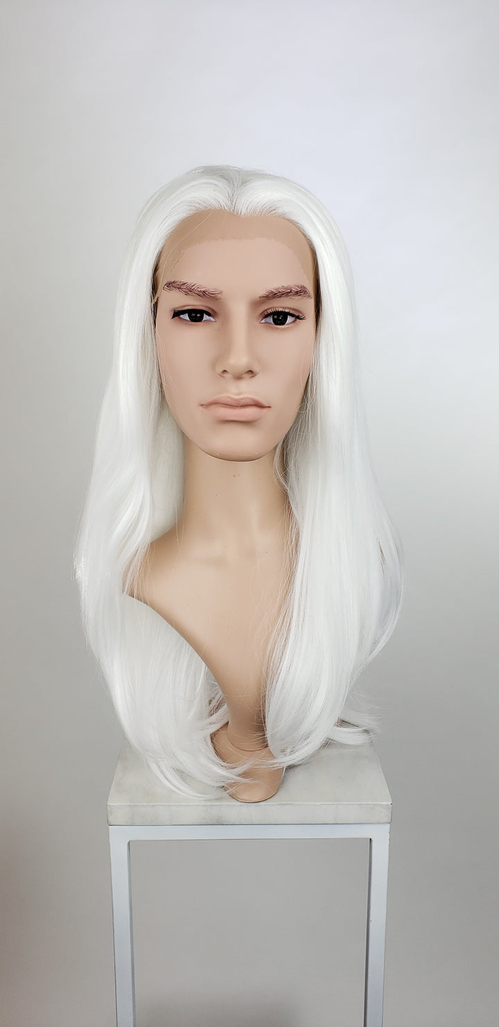 Mens White Long Straight Lace Front Wig - LPSKY69