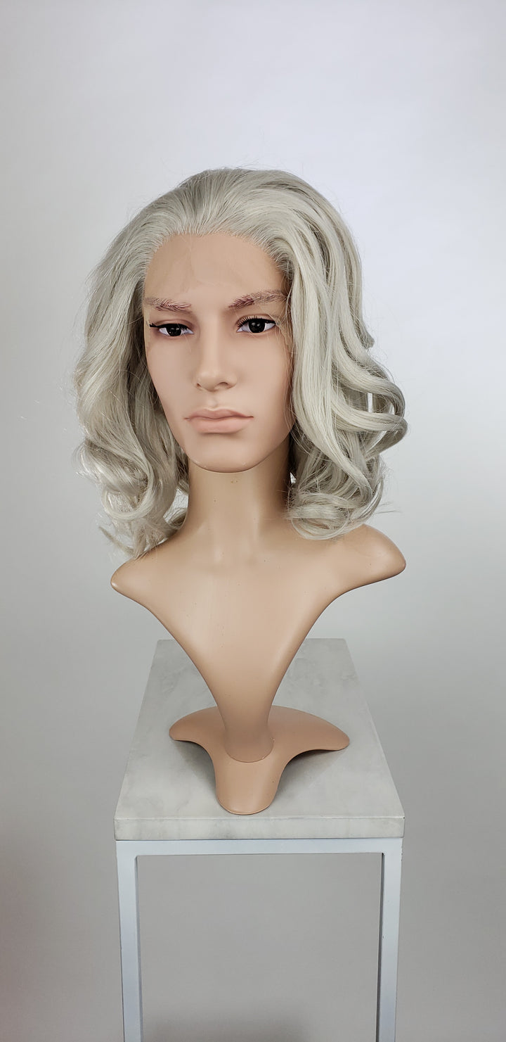 Mens Silver Grey Medium Length Wavy Lace Front Wig - LPZOE23